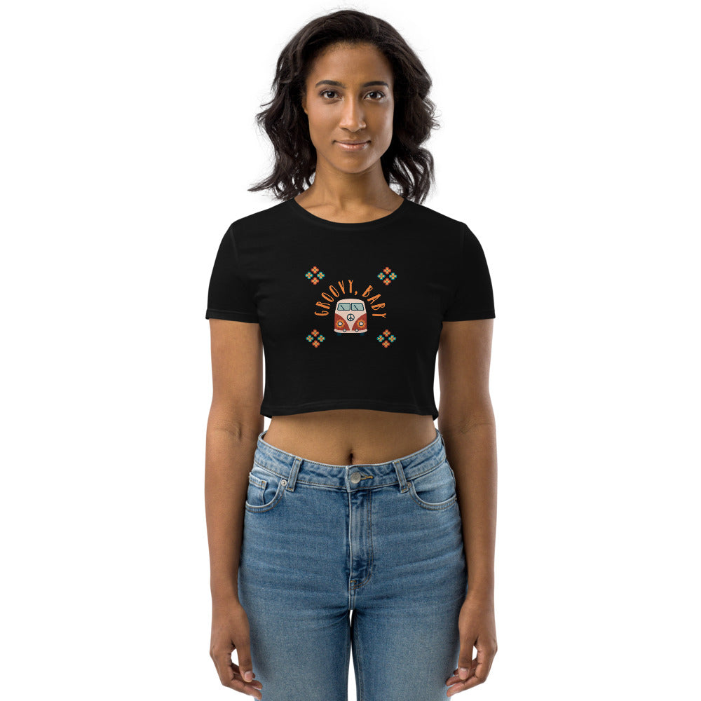 Groovy Baby - Organic Crop Top - Black and white