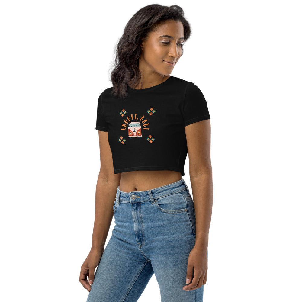 Groovy Baby - Organic Crop Top - Black and white